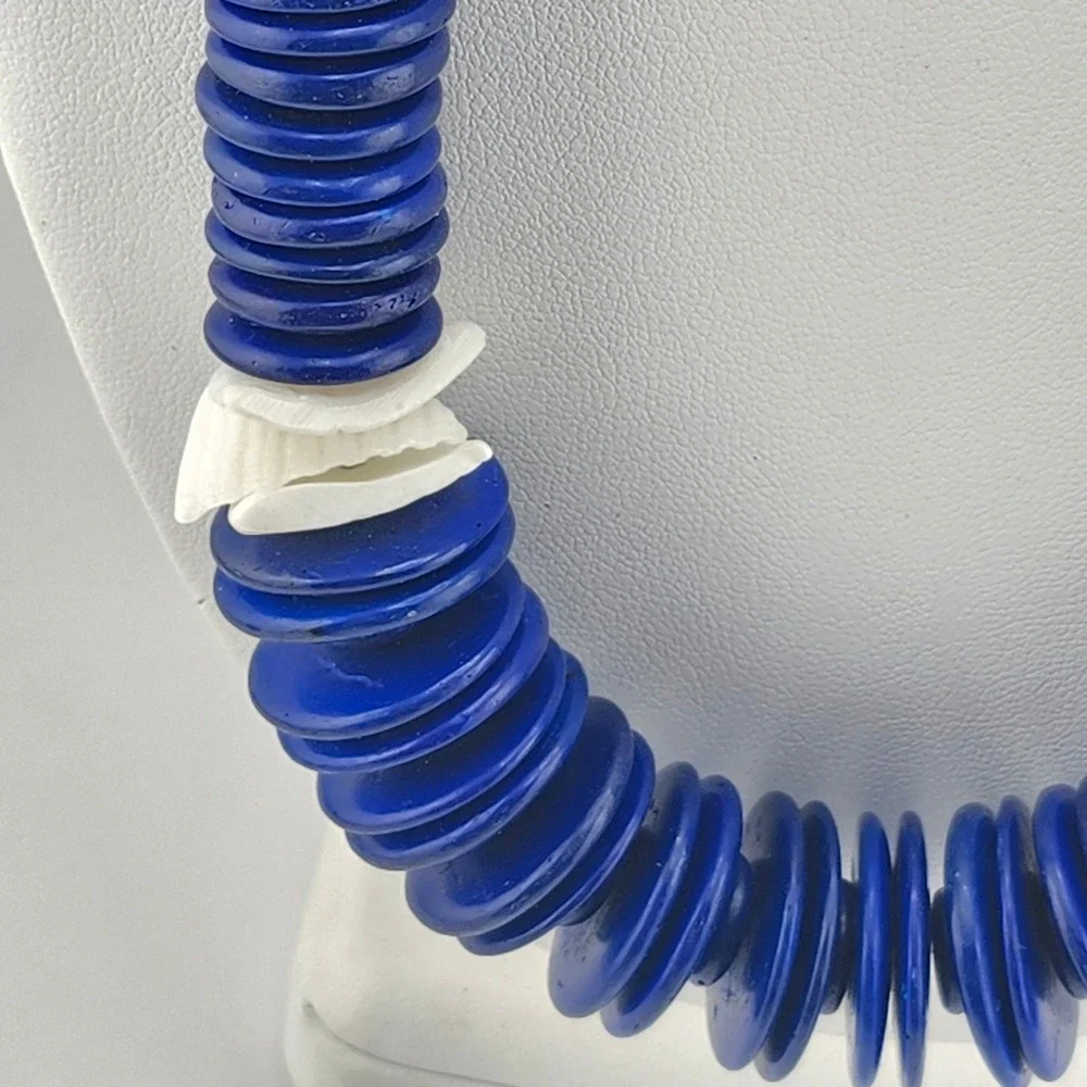 Blue Disc‎ Bead Necklace Vintage Shell Boho Statement Fashion Jewelry